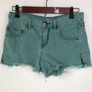 Free People GREEN Jean Shorts Distressed Denim